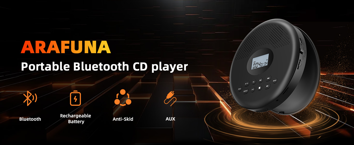 arafuna portable cd player with bluetooth