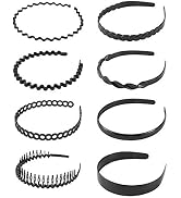 8 Pack Women Plain Black Thin Hard Plastic Headbands Elastic Hair Hoop Skinny Hair Band Holder Cl...