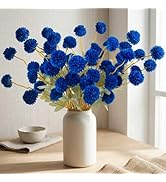 Hananona 12 Piece Artificial Chrysanthemum Flowers, Blue Mini Kiku Pom Pom Mums Patriotic Flower ...