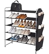 STORAGE MANIAC 5 Tier Shoe Rack with 6 Side Pockets, 23-Pairs Metal Shoes Organizer Free Standing...