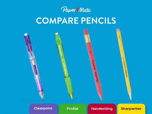 paper mate compare pencils portfolio purple green red yellow eraser lead clean best grip comfort