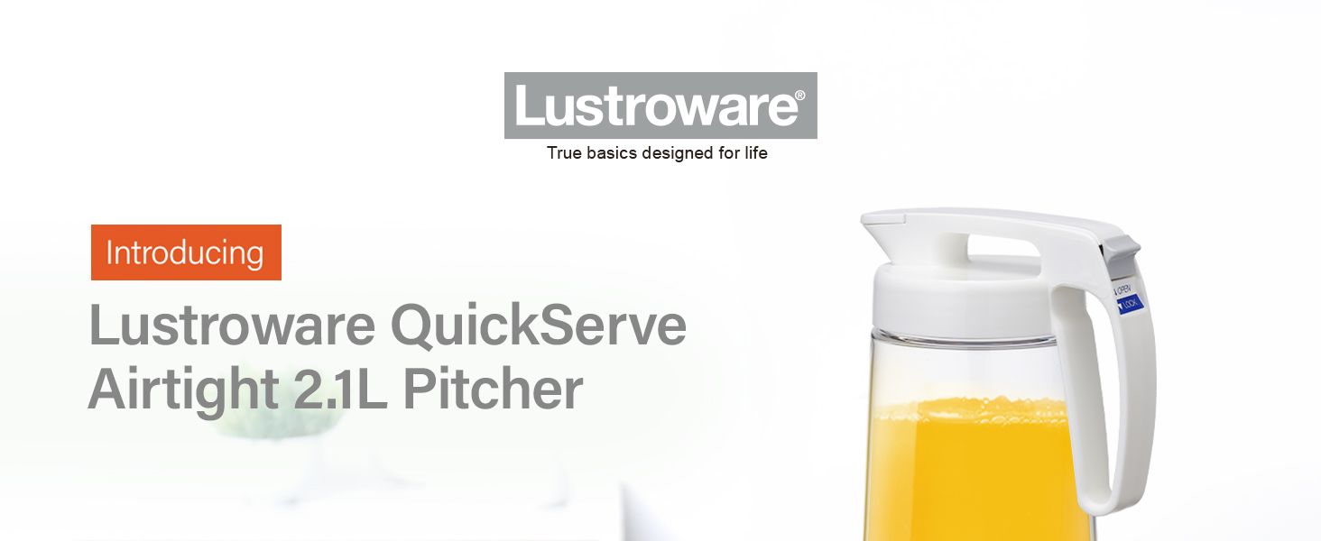 Lustroware QuickServe Airtight 2.1L Pitcher for Making Coffee, Tea and Juices, 2.1Liters, Clear