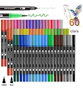 60 Colors Water Based Brush Markers, Dual Tips Drawing Brush Fineliner Color Pens for Calligraphy...