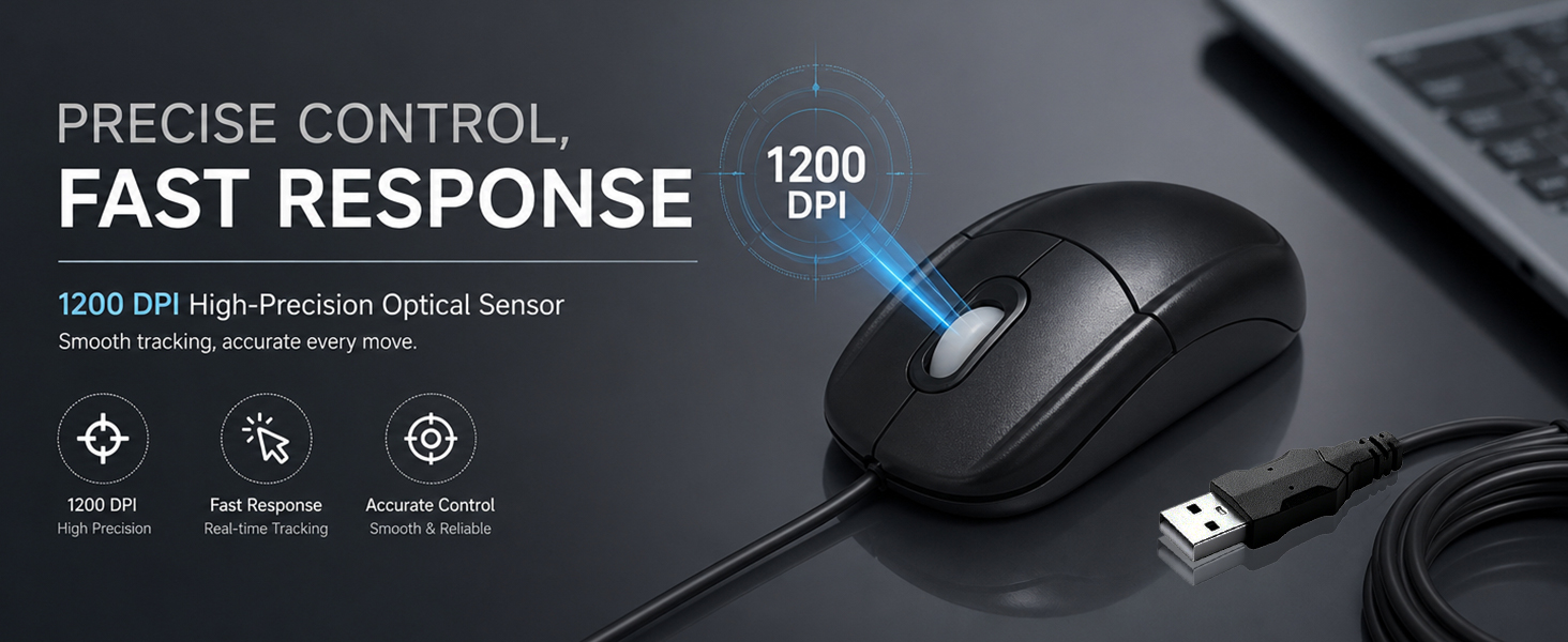 Extra Long Cord USB Wired Optical Mouse