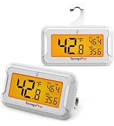 TempPro Refrigerator Thermometer 2 Pack with Large Backlit LCD Display, Waterproof Freezer Fridge...