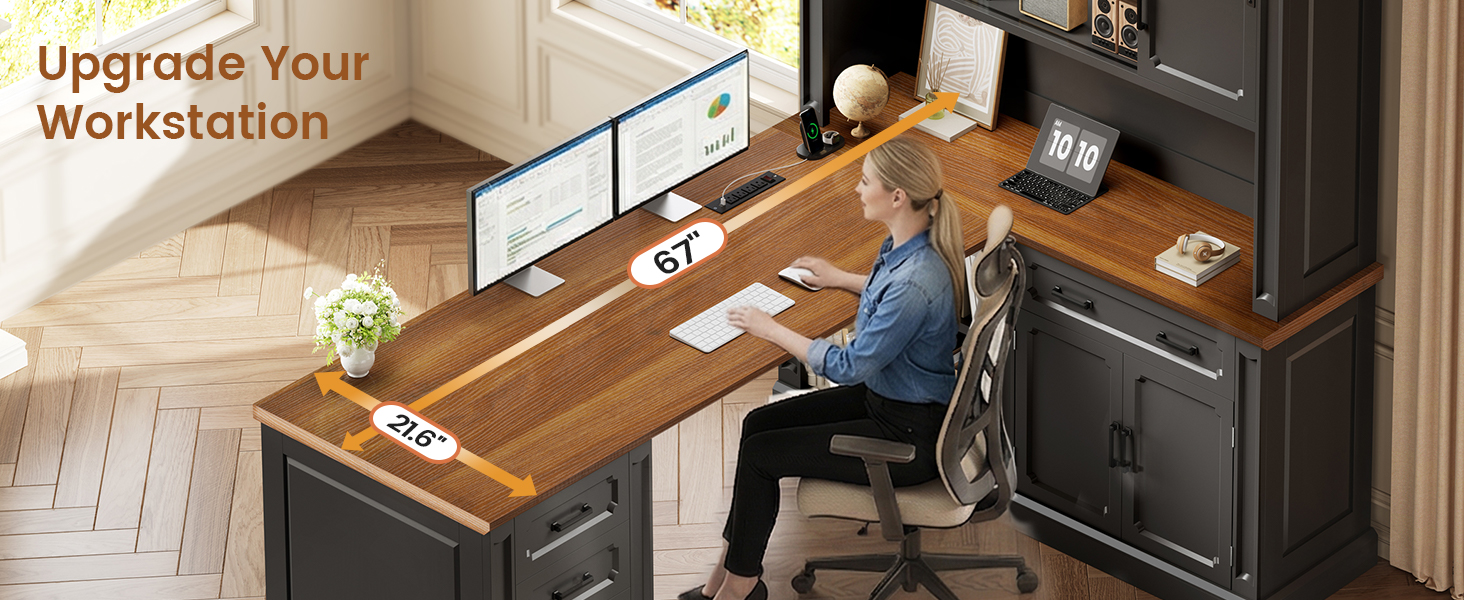 l shaped desk with drawers
