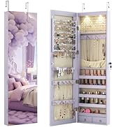 Giantex Wall or Door Mounted Jewelry Armoire with 47.5" Full Length Mirror, Lockable Cabinet with...