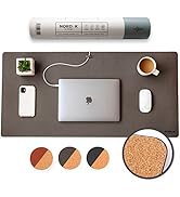 Nordik Cork Leather Desk Mat Cable Organizer - Gunmetal Grey 35 X 17 inch - Premium Extended Mous...