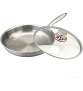 Domini 3-Ply Stainless Steel Frying Pan with Lid, 11 Inch Hammered Physical Nonstick Skillet, Che...