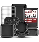 Unokit Stainless Steel Baking Pans Set - Nonstick Bakeware Set for Cooking, 8 Pieces Stackable Tr...