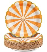 CENLBJ Orange Party Paper Plates,50-Pack,Disposable Paper Dessert Plates,Gold Foil Scalloped Edge...