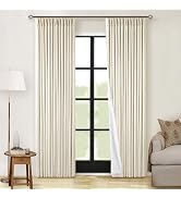 Beige Linen Pinch Pleat Blackout Curtains 84 Inch Length 2 Panels 100% Black Out Curtains with Ho...