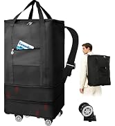 Coomee Laundry Bag Backpack with Wheels, 900D Oxford Fabric Foldable Rolling Travel Laundry Bags ...