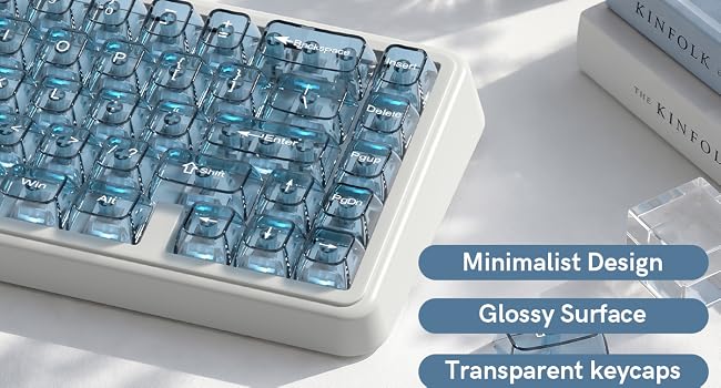 Blue Clear keycaps,Transparent Keyboard keycaps,Jelly Key caps Set,Shine Through keycap,MDA Profile