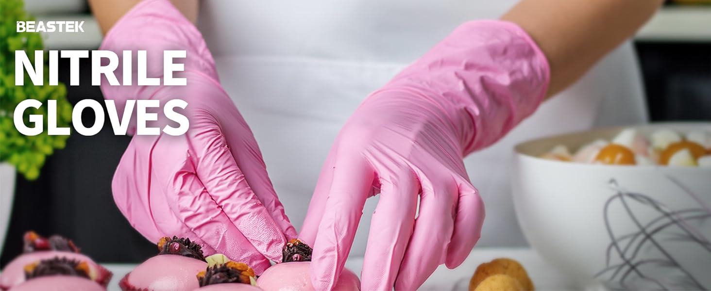 Beastek Pink nitrile gloves good for food handling food safe