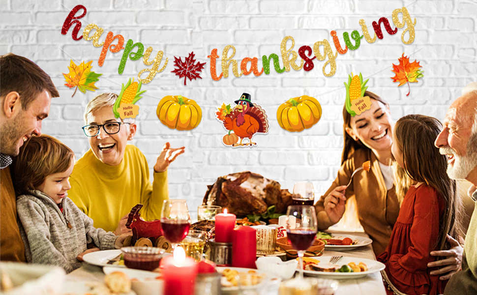 Happy Thanksgiving Banner Decorations Give Thanks Decorations Banner Fall Leaves Garland Banner