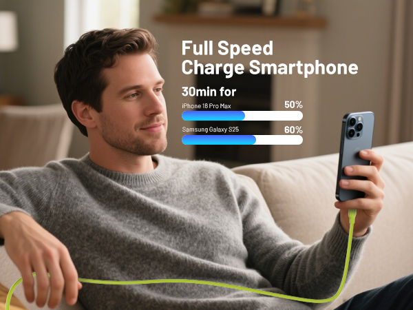 240W USB-C to USB-C cable delivers full-speed charging for your smartphone