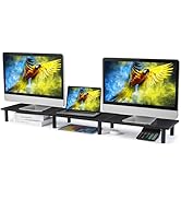 La Jaco 47 Inch Extra-Long Dual Monitor Stand Riser for 2 Monitors, Desk Shelf TV Riser Blocks, W...