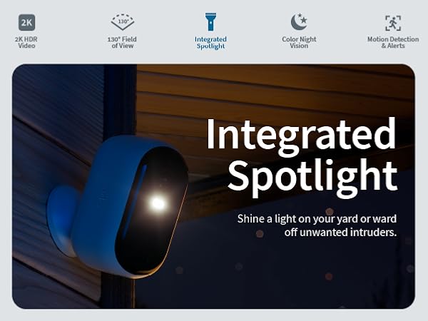 Integrated Spotlight - view critcal details even without a light keep intruders away