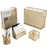 BLU MONACO Cute Desk Organizers and Accessories - 5 Piece Gold Desk Accessories Set Includes Hang...