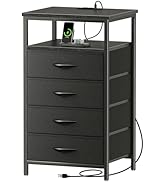 Huuger Night Stand with Charging Station, 4 Drawer Dresser for Bedroom, Bedside Table, 33.9 Inch ...
