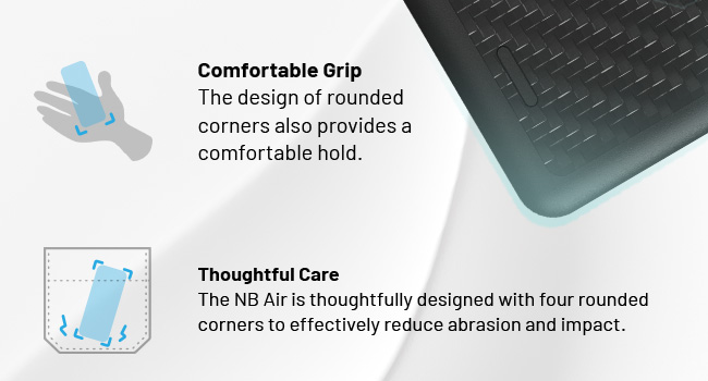 The rounded corner of the NB Air up close.