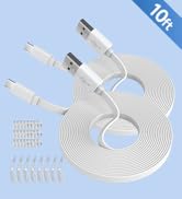 ANLINK 2 Pack 10FT/3M Flat Power Extension Cable for USB-C Enabled Home Security Cameras or Other...