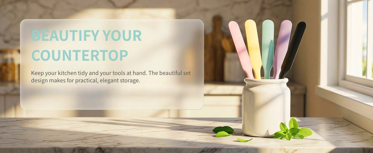 5 colorful silicone spatula set, pastel kitchen silicone baking tools set, tidy home kitchen decor