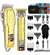 LQT Men’s Gold Hair Clippers, Cordless Professional Barber Clippers &amp; Trimmers with LED Display, ...