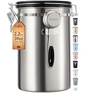 Veken Coffee Canister, 39OZ Large, Airtight Stainless Steel Food Storage Container for 2.2lbs Cof...