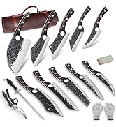 DRGSKL Serbian Chef Knife Set, Hand Forged Butcher Knife Set with Knife Bag, High Carbon Steel Ki...