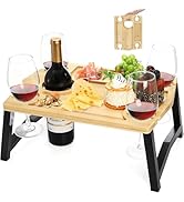 Youeon Portable Wine Picnic Table with Glass Holder, Foldable Durable Picnic Charcuterie Board, S...