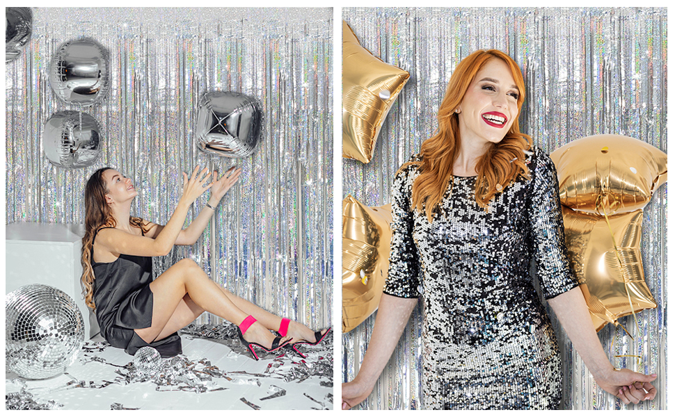 silver tinsel backdrop birthday party decorations party streamers backdrop foil fringe curtain