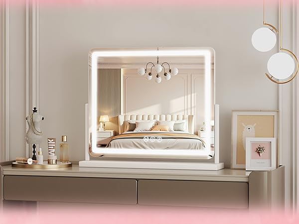 Vanity Mirror with Lights, 18&amp;#34;×14&amp;#34; LED Makeup Mirror with Light, Smart Touch with 3-Color Lighting