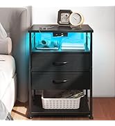 AODK Night Stand with Charging Station, End Table for Bedroom Tall Nightstand with Drawers, Small...