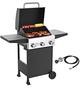 Veralune 3 Burner Propane Gas Grill, 36,000 BTU Stainless Steel Outdoor BBQ Grill with Built-In T...