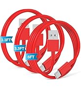3-Pack Red [3.3FT+3.3FT+6FT] USB A to USB C Cable,USB to USB C Car Carplay Cable for iPhone 16 15...