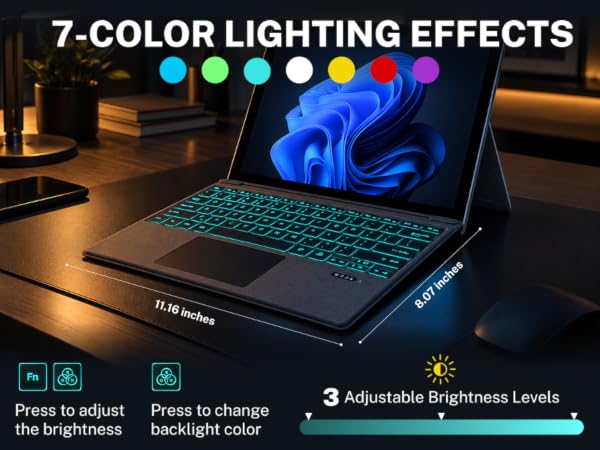 7 color lighting effects, 3 brightness levels