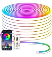 MMEEVT Led Neon Rope Lights, 50Ft RGB LED Strip Lights, Control with App/Remote, IP65 Waterproof ...