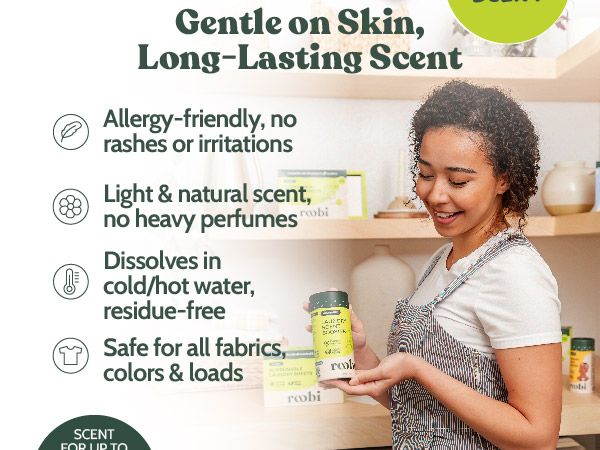 Boost scent with hypoallergenic, fragrance-rich laundry beads that dissolve in hot or cold water
