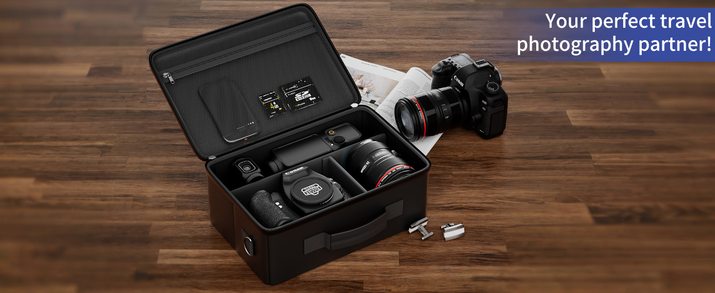 Text reads 'Your perfect travel', 'bodega daily partner'. Multiple views of a black electronic or mechanical device on wooden surface.