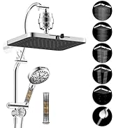 Hibbent 5-spray Dual Filtered Rainfall Shower Head Combo, High Pressure 13'' Showerhead with 10 S...