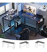 Pamray 47 Inch Reversible L Shaped Gaming Desk Corner Computer Desk with Storage Bag Home Office ...