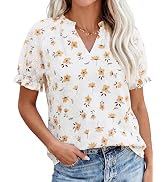 PRETTYGARDEN Summer Short Sleeve V Neck Shirts for Women 2026 Trendy Floral Print Loose Ruffle To...