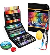 72 Colors Acrylic Paint Markers, Dual Tip with Fine Tip and Brush Tip Pens for Stone, Wood, Calli...