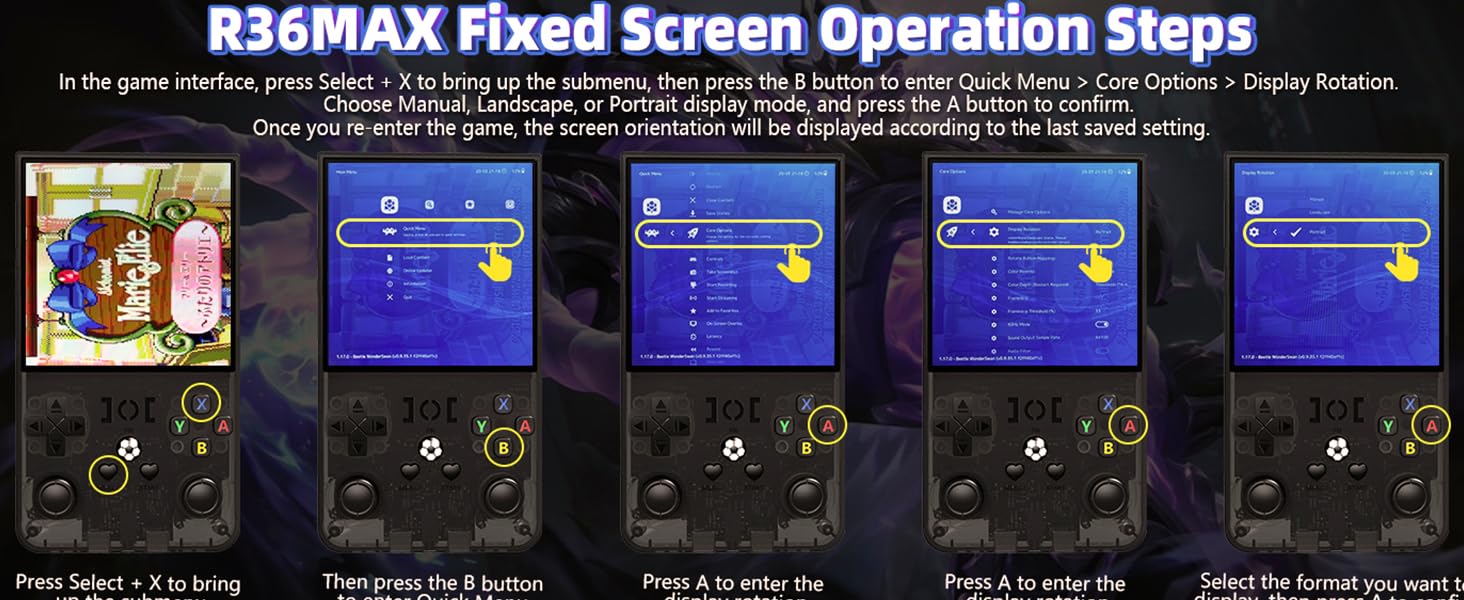 Tutorial images for the R36MAX console