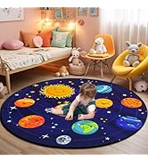 Round Space Rug for Kids Room Solar System Circle Rugs for Bedroom Kids Rugs for Playroom Boys Sp...