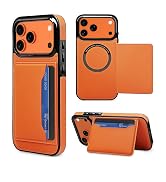 iMangoo for iPhone 17 Pro Wallet Card Holder Case for MagSafe Orange | Slim Fit PU Leather Flip F...