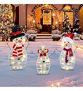 TW SHINE Lighted Christmas Snowman Outdoor Decoration, 3-Piece Pre-Lit 2D Snowman Family Set with...