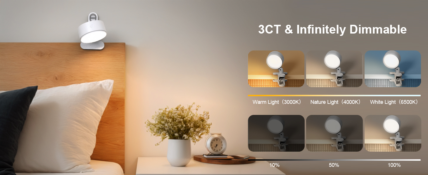 Text reads '3CT &amp; Infinitely Dimmable'. Interior lighting demonstration showing recessed ceiling lights in various brightness levels and configurations.